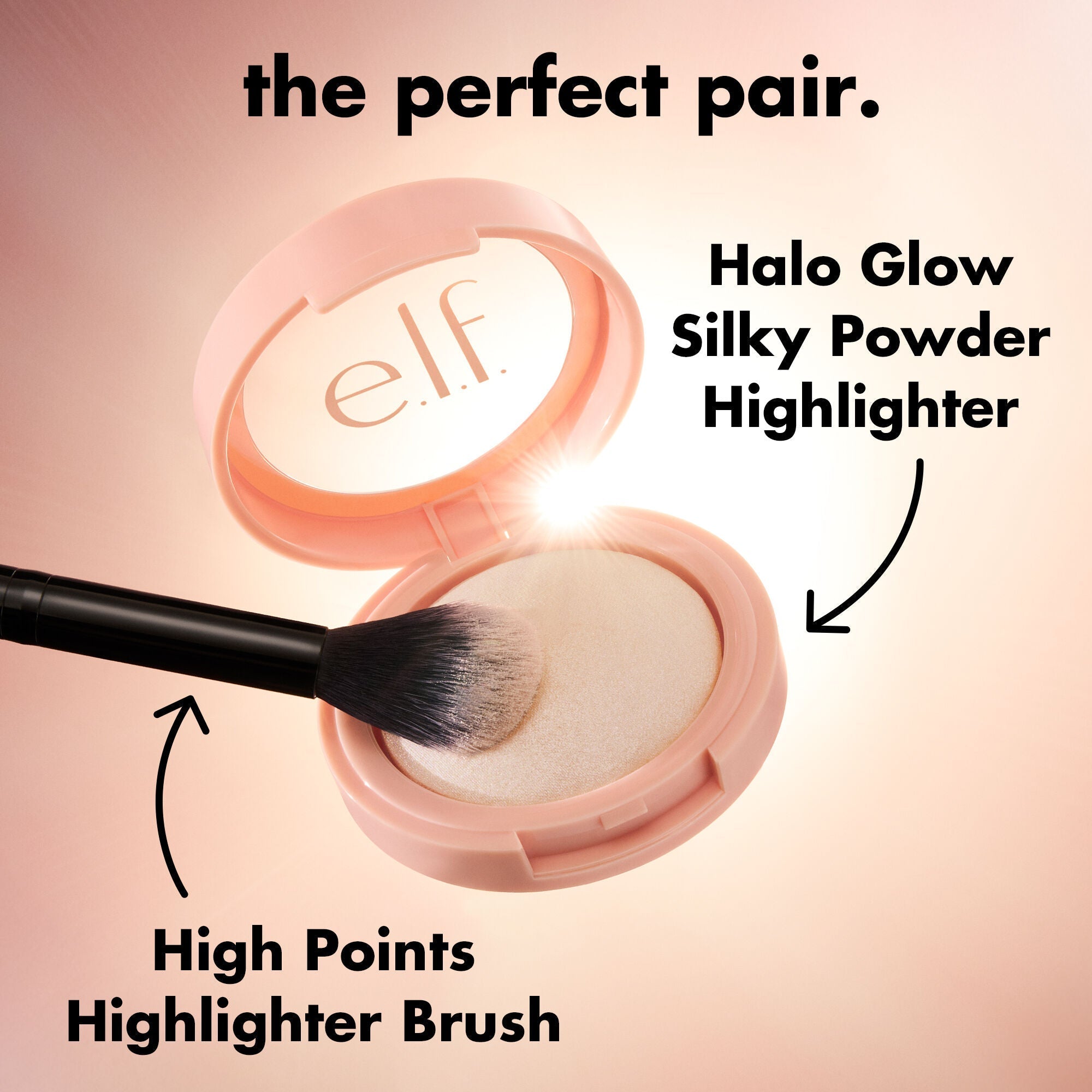 Pair Halo Glow Silky Highlighter Powder with the High Points Highlighter Brush